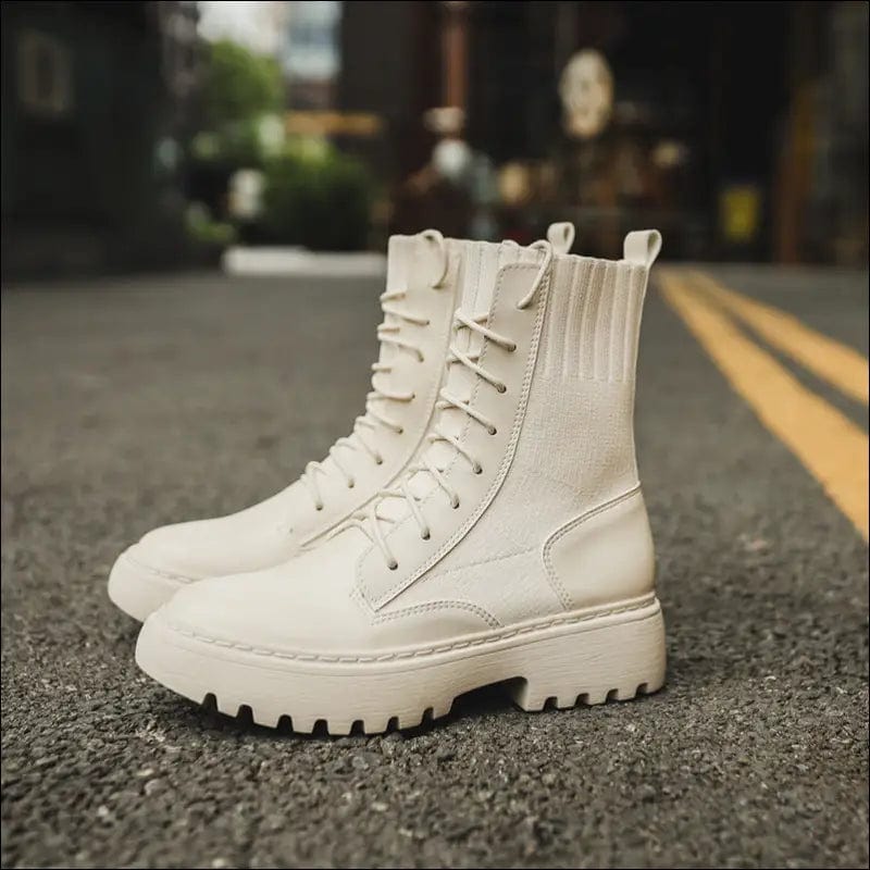 Gomi Ni white Martin boots female thick with bottom network