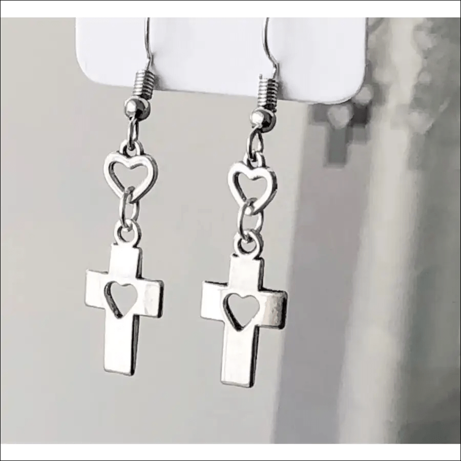 Goth Cross Heart Decor Dangle Earrings -