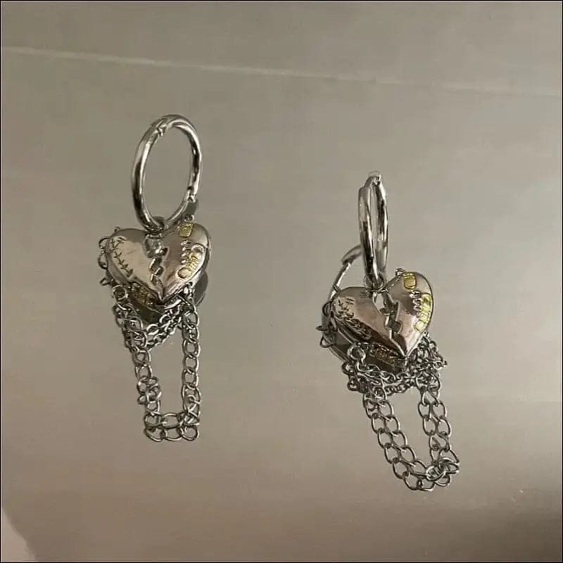 Goth Punk Heart Drop Earrings Jewelry -