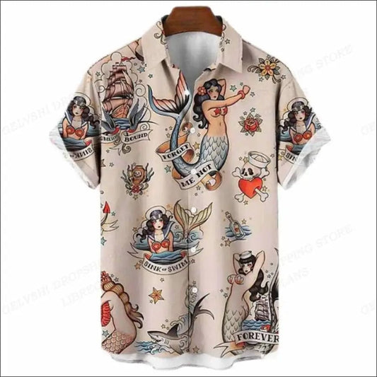 Hawaiian Beach Shirts Summer Men’s Shirt Mermaid 3D Print