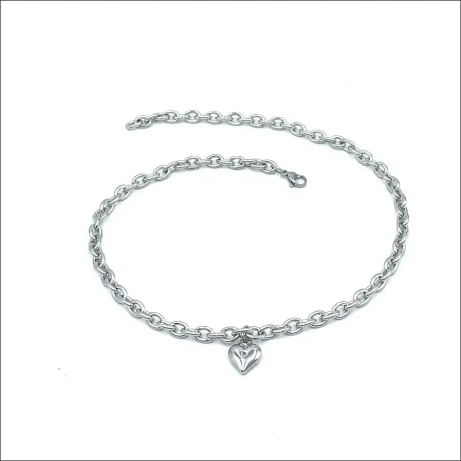 Heart Charm Collar Necklace Jewelry - Silver / 18 cm -