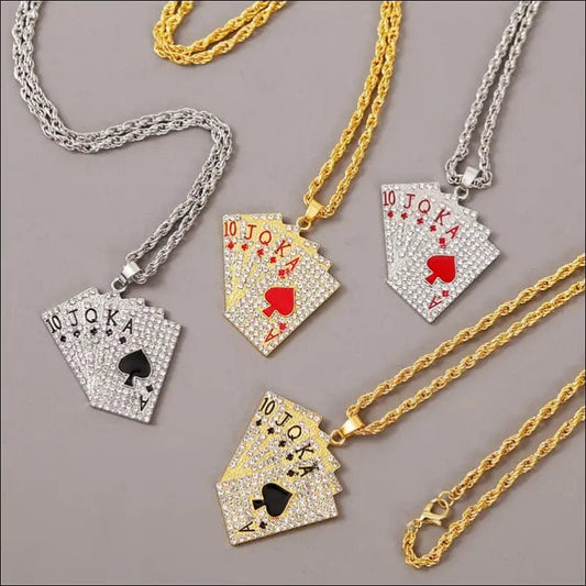 Hip Hop Jewelry Women Men Statement Enamel Playing Cards