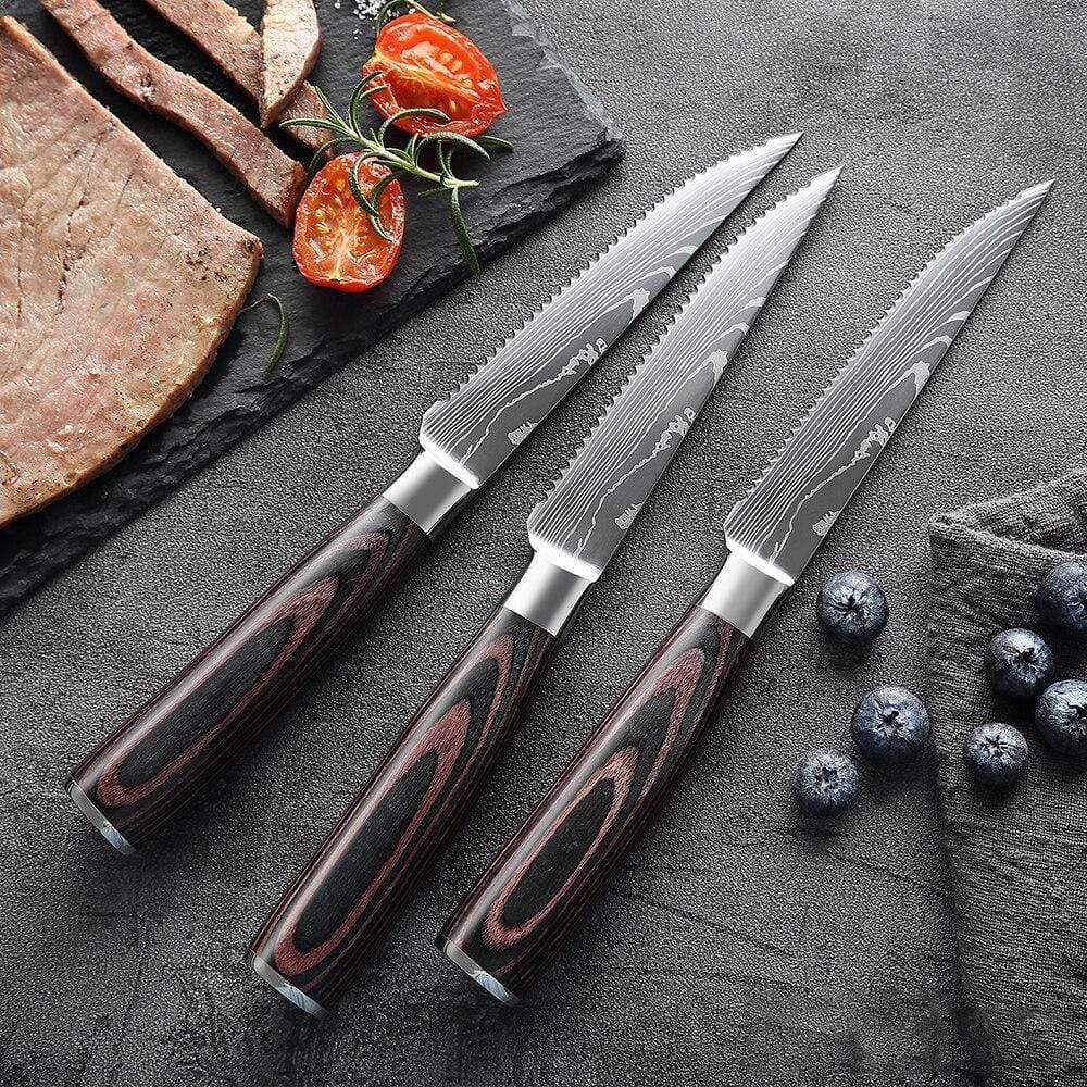 "Imperial" Steak Knife Set - High-Carbon Steel with Damascus Pattern