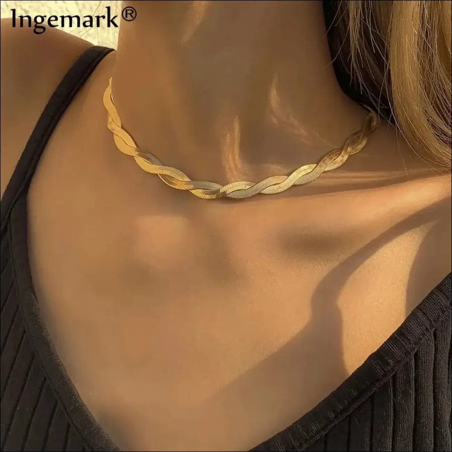 Ingemark Unique Twisted Chunky Flat Snake Chain Necklace for