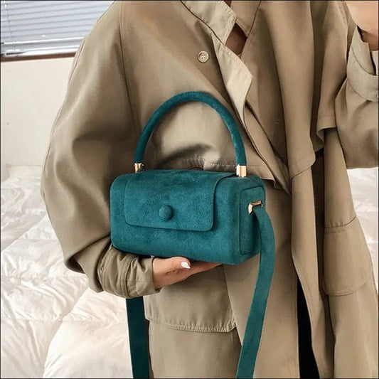 INS Women Green Blue Flock Mini Handbag Suede Crossbody Bags