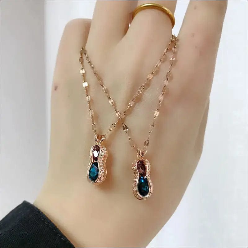 Japanese and South Korea gold crystal peanut necklace female