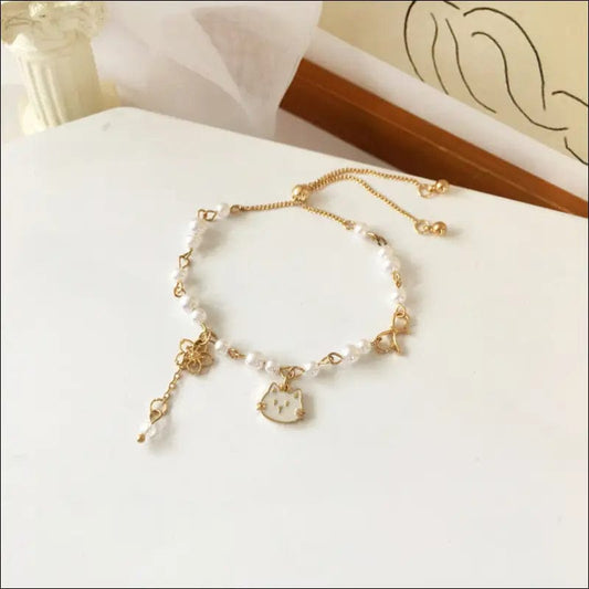 Japanese soft cute girl kitten hand chain beautiful pearl