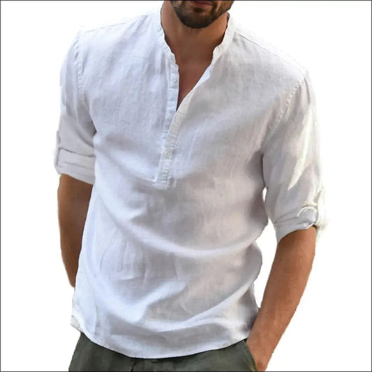 KB New Men’s Casual Blouse Cotton Linen Shirt Loose Tops
