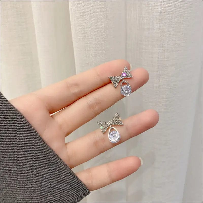 Korean new bow simple love earrings female S925 silver