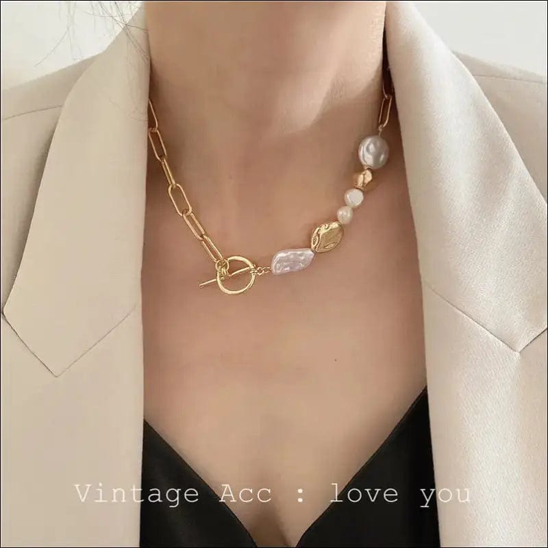 Korean retro geometric pearl necklace European and American