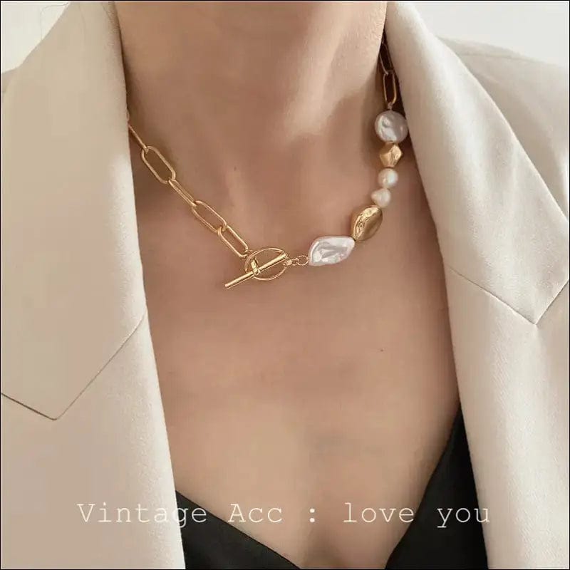 Korean retro geometric pearl necklace European and American