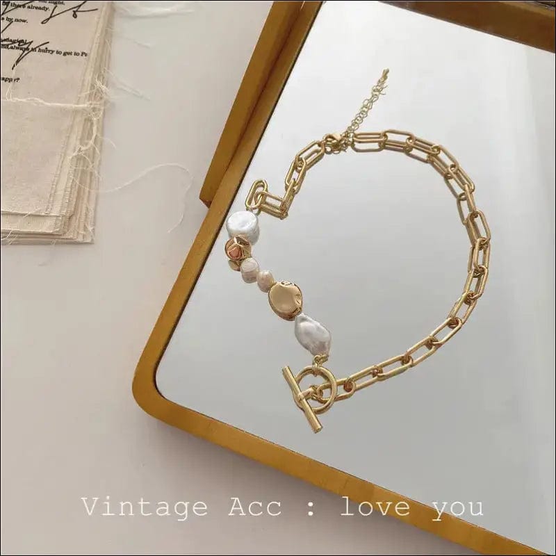 Korean retro geometric pearl necklace European and American