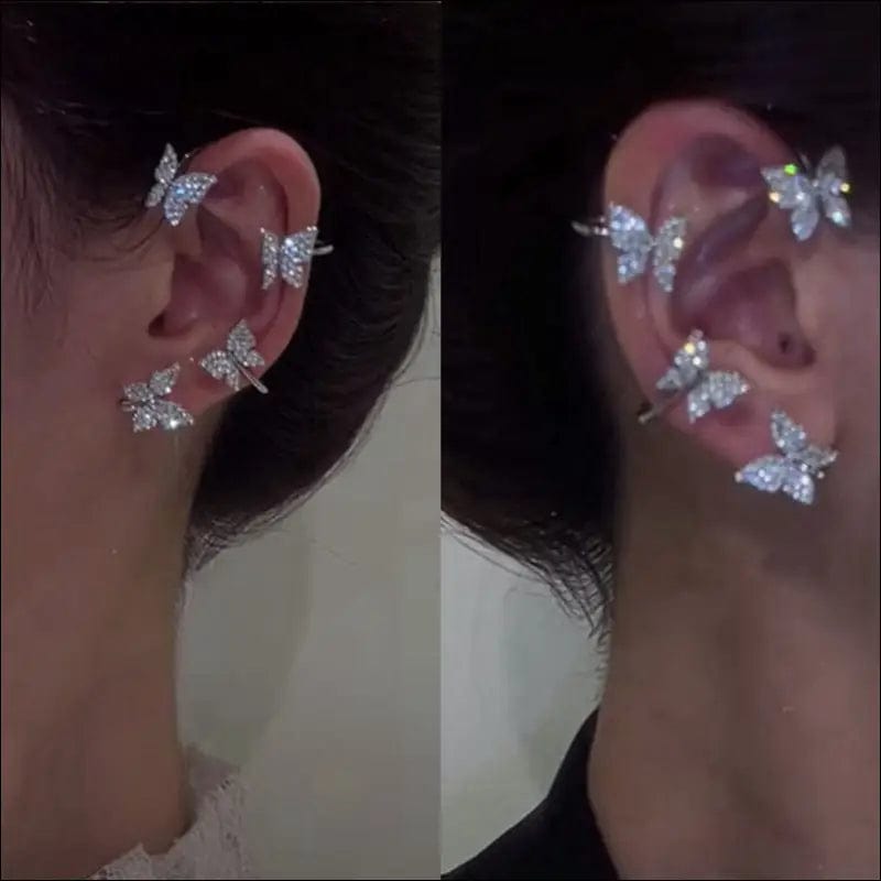 Kpop Shiny Zircon Butterfly Ear Clip Without Piercing
