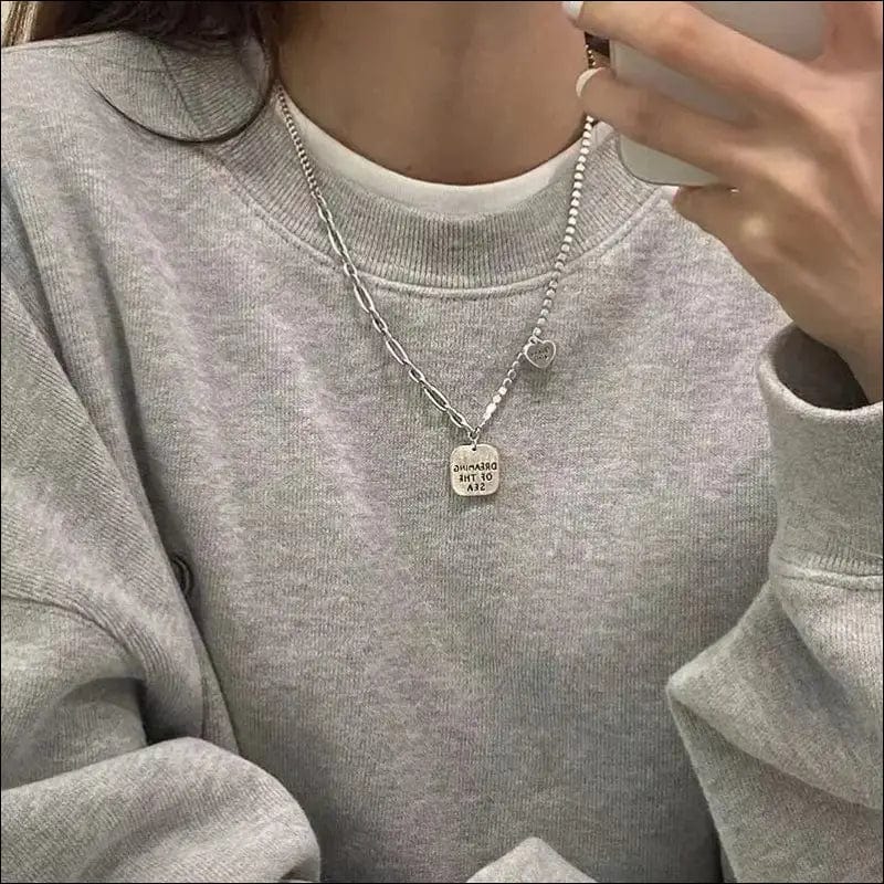 Light luxury niece splicing squares pendant necklace female