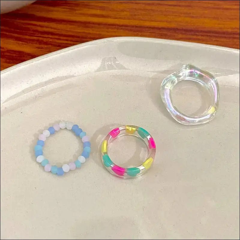 Love Beaded Resin Ring Set Feminine Fashion Personalized