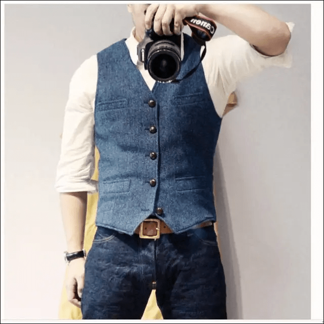 Lovezzr Men’s Suit Vest Blue Single Breasted Woolen Blended