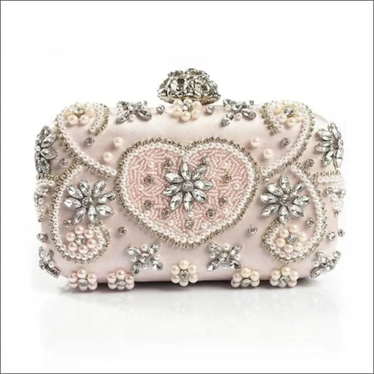 Luxury Geometric Pearl Bridal Clutch - Pink - 97833757-pink