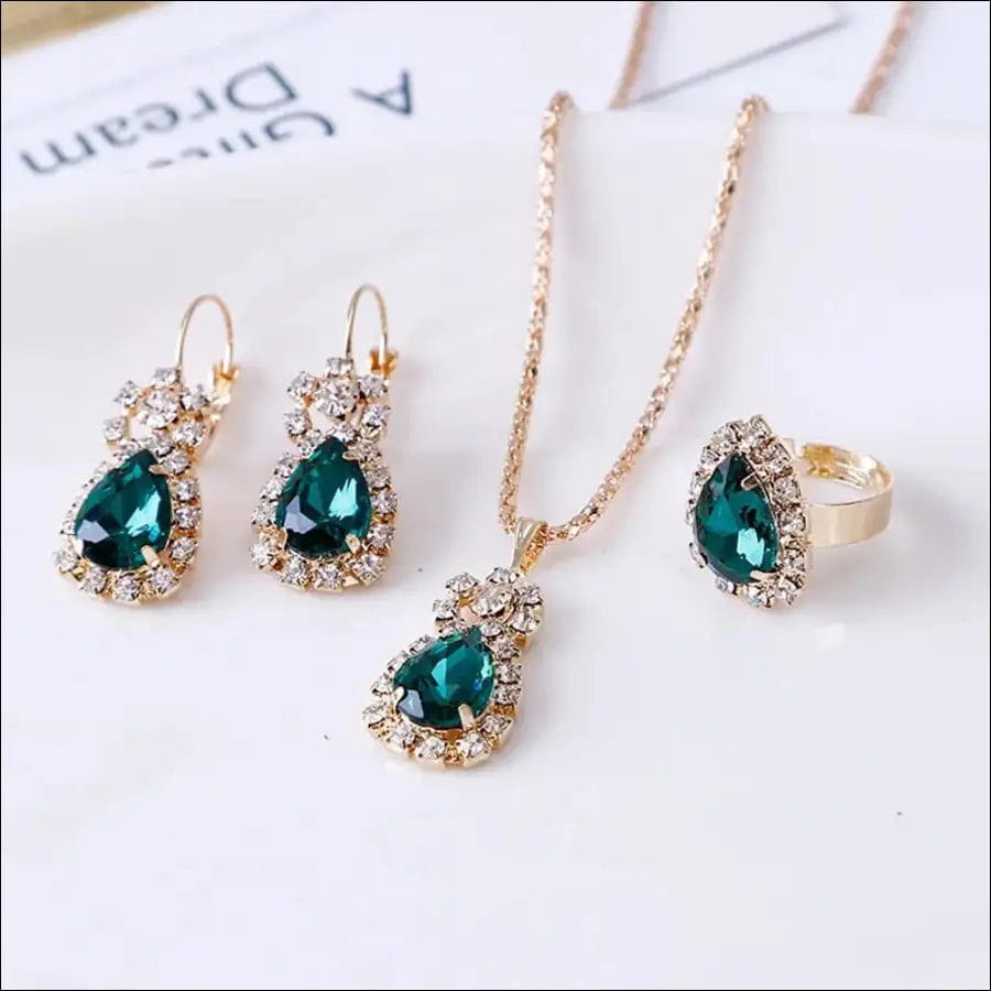 Luxury Water Drop Rhinestone Necklace Earrings Ring Set