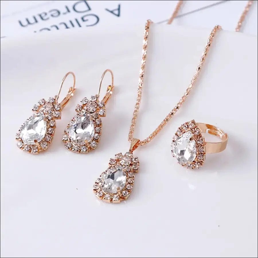 Luxury Water Drop Rhinestone Necklace Earrings Ring Set