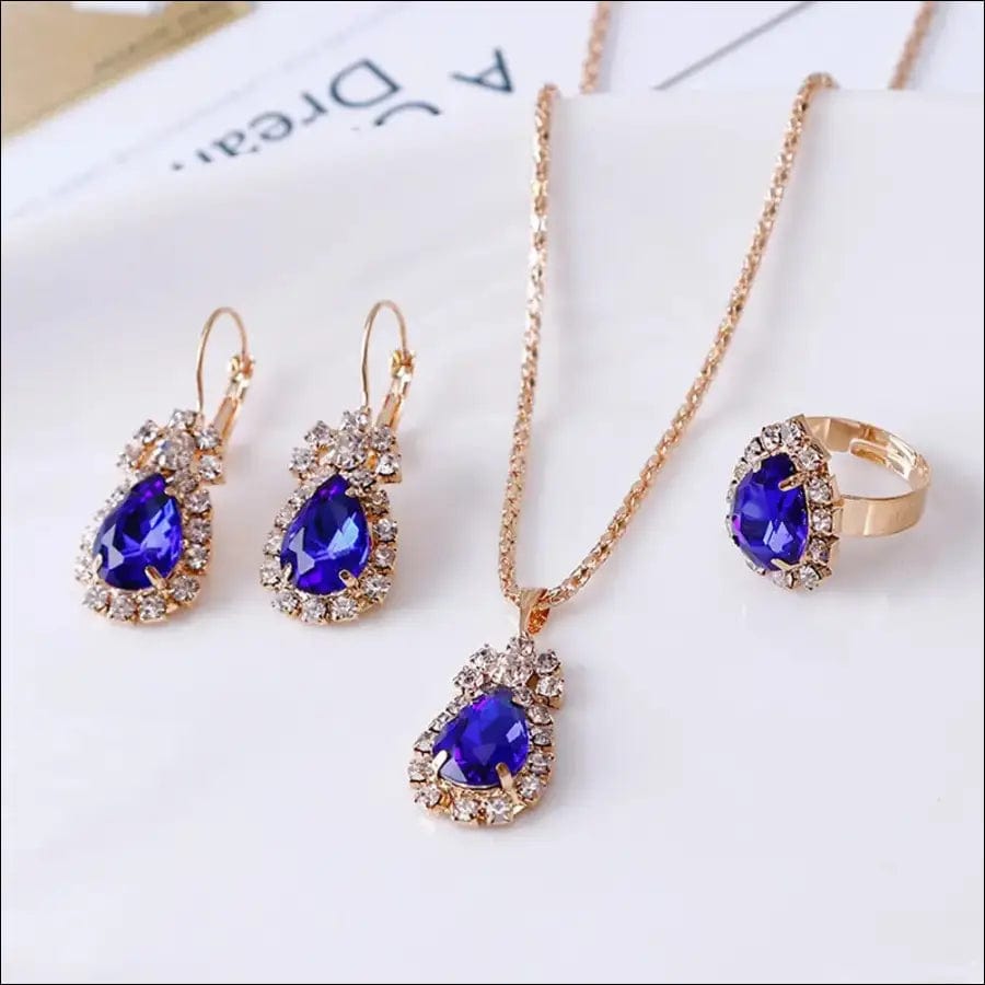 Luxury Water Drop Rhinestone Necklace Earrings Ring Set