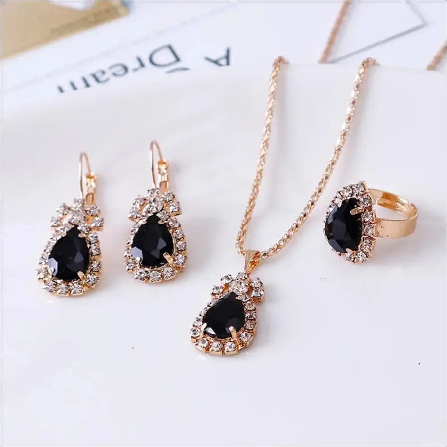 Luxury Water Drop Rhinestone Necklace Earrings Ring Set