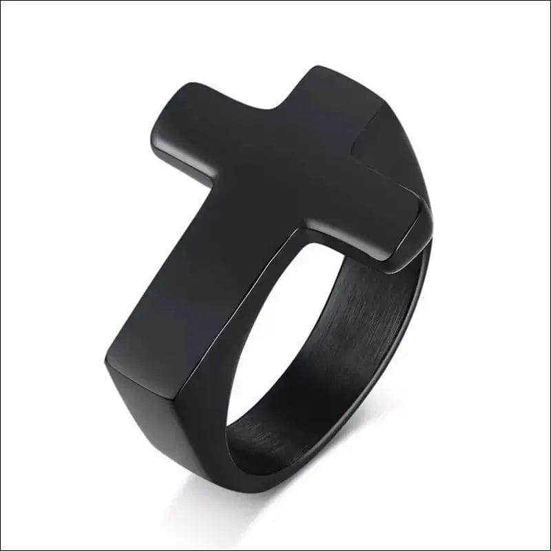 Men Cross Shaped Ring in Stainless Steel with Silverly Black