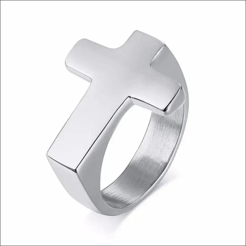 Men Cross Shaped Ring in Stainless Steel with Silverly Black