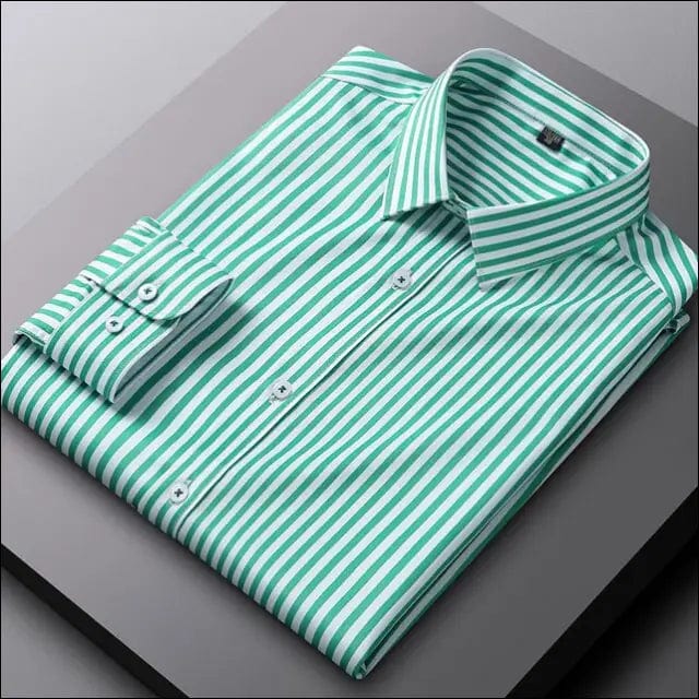 Men Long Sleeve Stripe Stretch Dress Shirt Luxury Non-iron