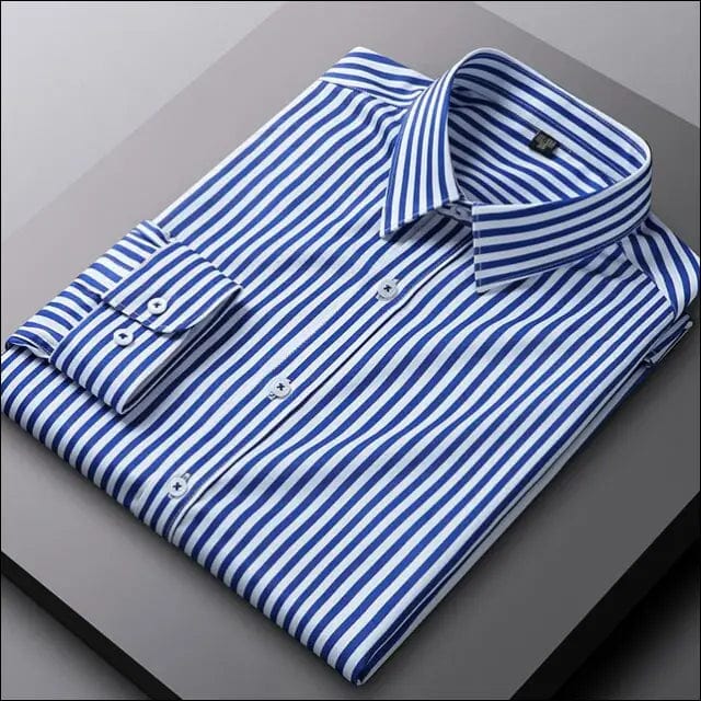 Men Long Sleeve Stripe Stretch Dress Shirt Luxury Non-iron