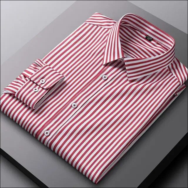 Men Long Sleeve Stripe Stretch Dress Shirt Luxury Non-iron