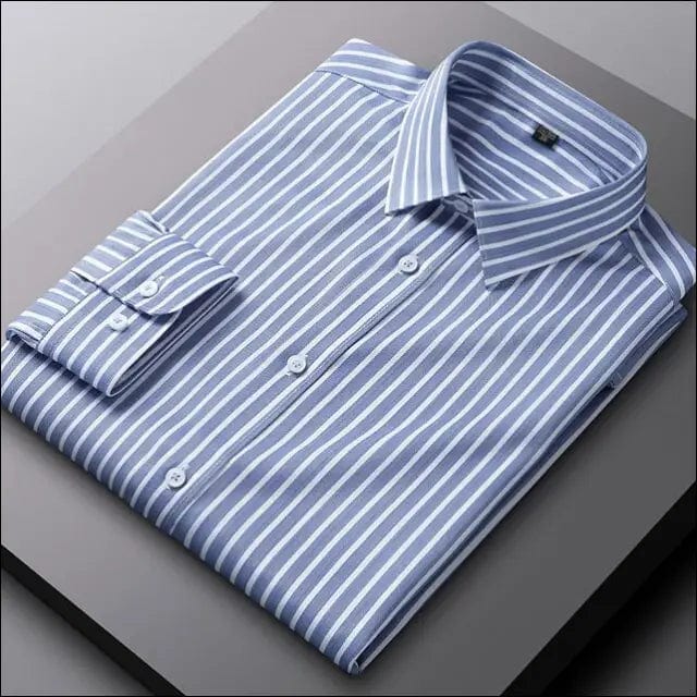 Men Long Sleeve Stripe Stretch Dress Shirt Luxury Non-iron