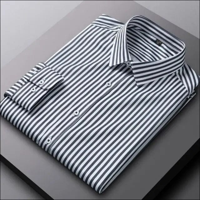 Men Long Sleeve Stripe Stretch Dress Shirt Luxury Non-iron