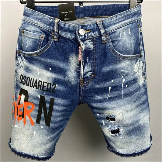 Men Ripped Denim Shorts Italian Luxury Brand Dsq Blue Jeans