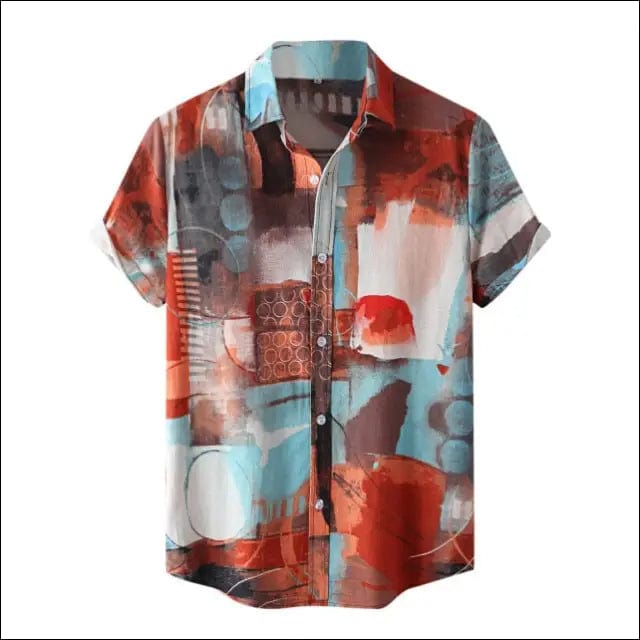 Men Shirt Ethnic Printed Shirts Summer Retro Vintage