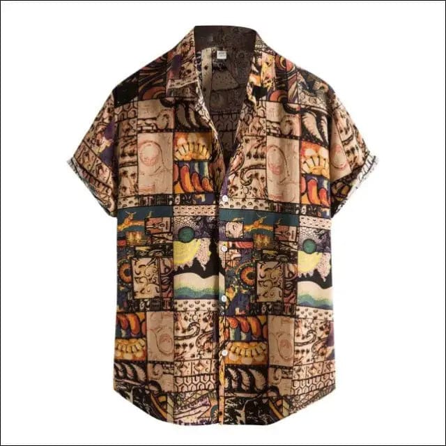 Men Shirt Ethnic Printed Shirts Summer Retro Vintage