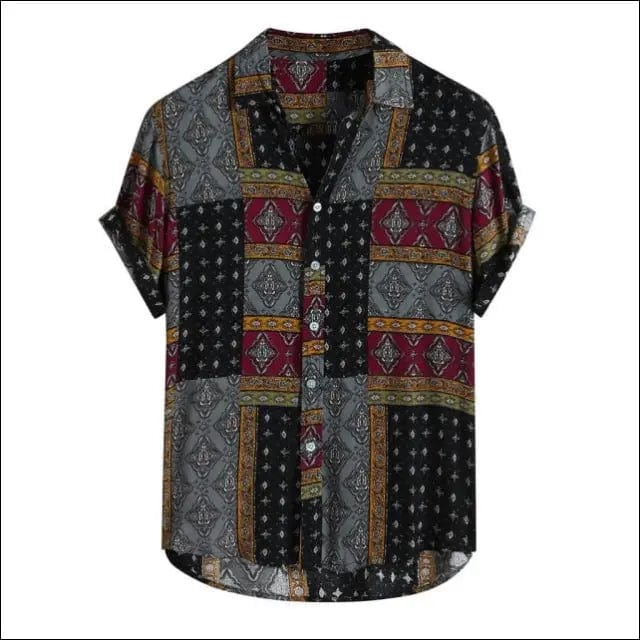 Men Shirt Ethnic Printed Shirts Summer Retro Vintage