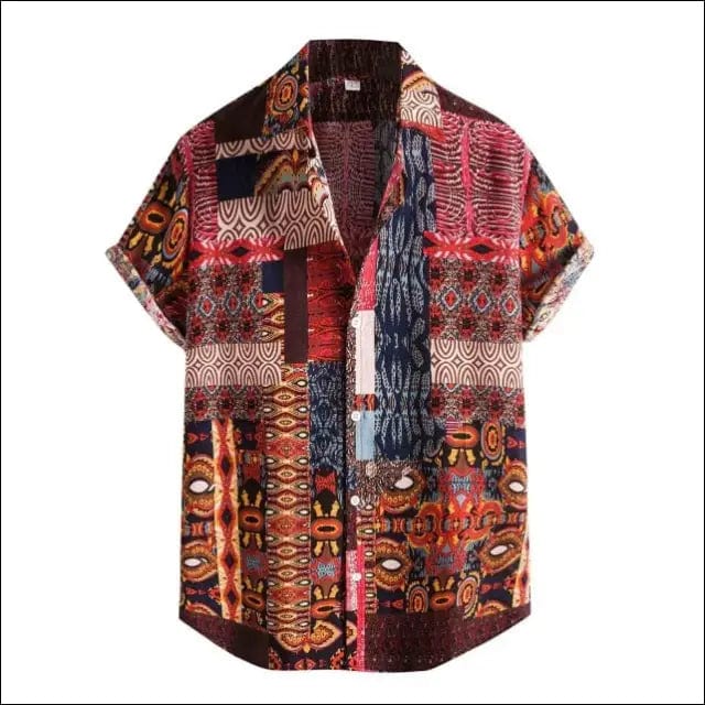 Men Shirt Ethnic Printed Shirts Summer Retro Vintage