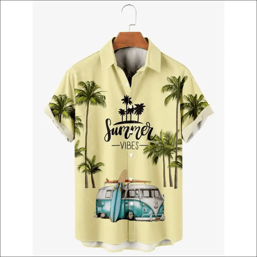 Men Shirt Fashion Printed Hawaiian Shirts Coconut Tree