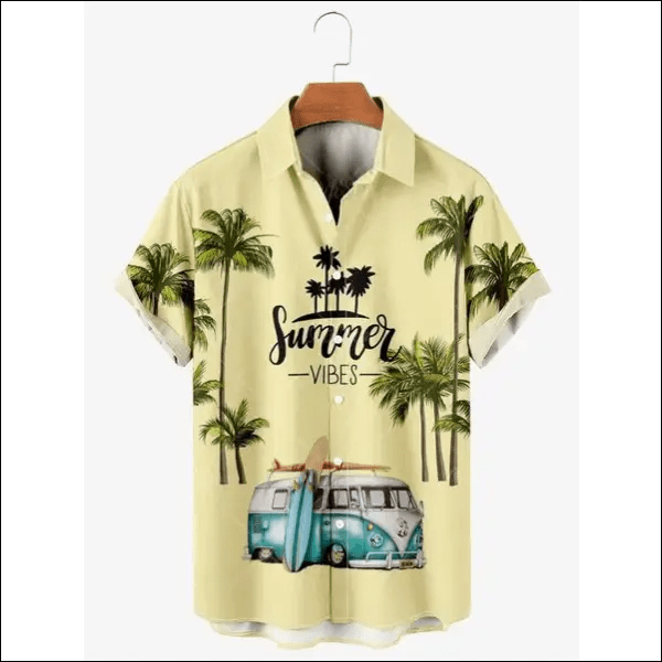 Men Shirt Fashion Printed Hawaiian Shirts Coconut Tree