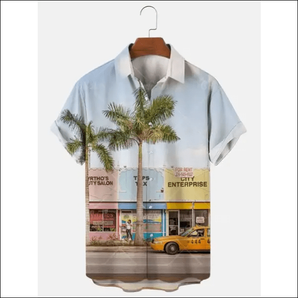 Men Shirt Fashion Printed Hawaiian Shirts Coconut Tree