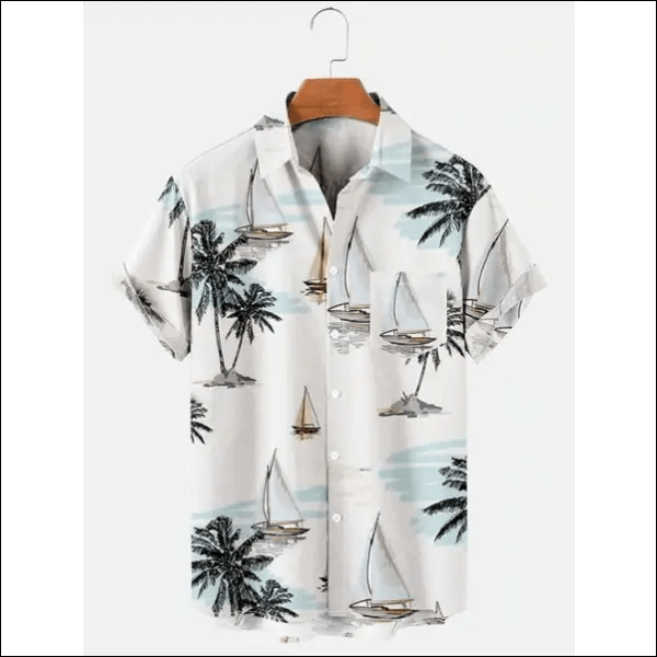 Men Shirt Fashion Printed Hawaiian Shirts Coconut Tree