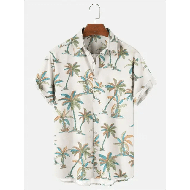 Men Shirt Fashion Printed Hawaiian Shirts Coconut Tree