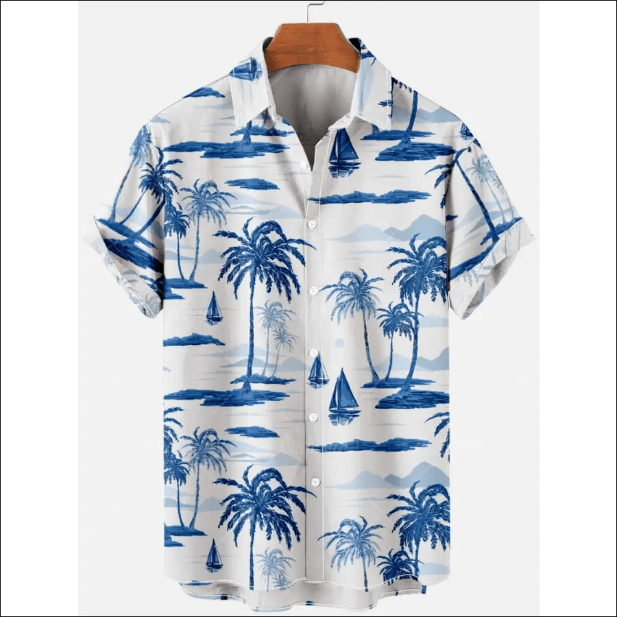 Men Shirt Fashion Printed Hawaiian Shirts Coconut Tree