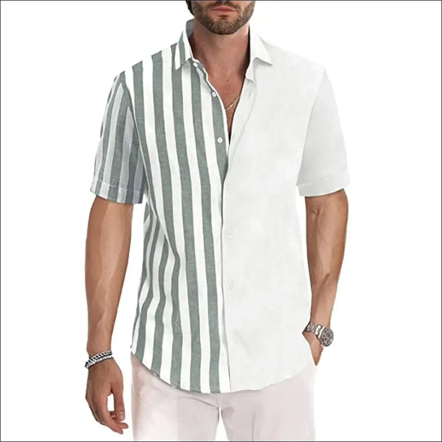 Men Shirt Patchwork Stripe Tops Fashion Casual Well Fitting
