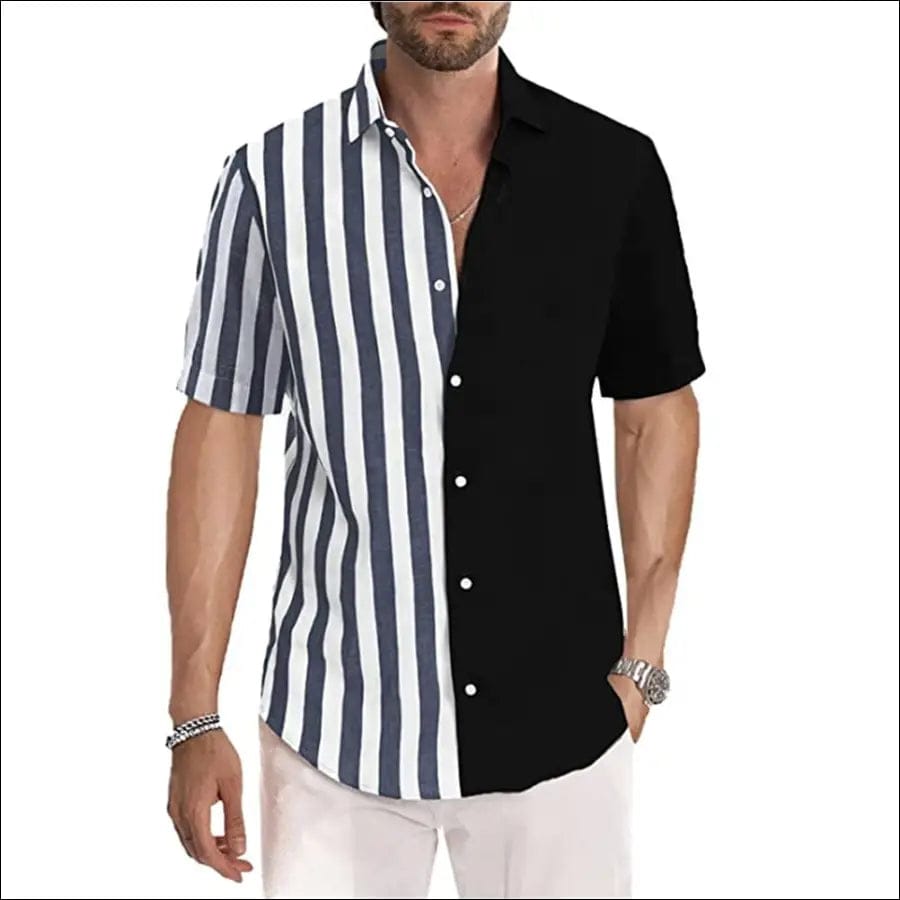 Men Shirt Patchwork Stripe Tops Fashion Casual Well Fitting