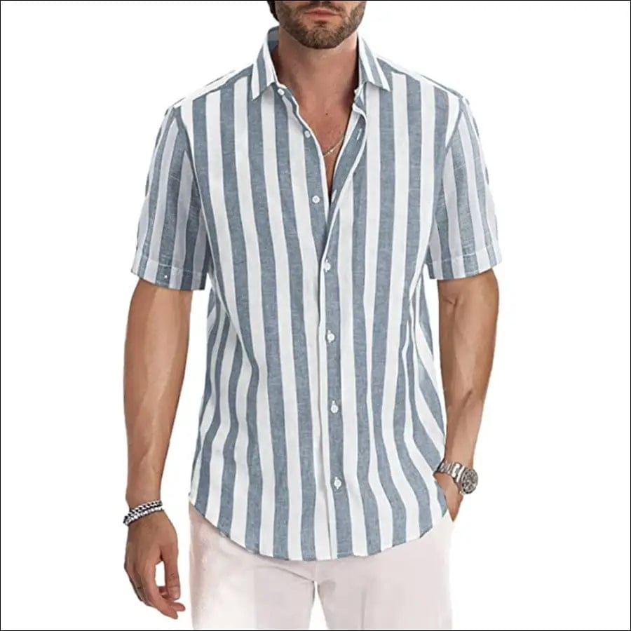 Men Shirt Patchwork Stripe Tops Fashion Casual Well Fitting