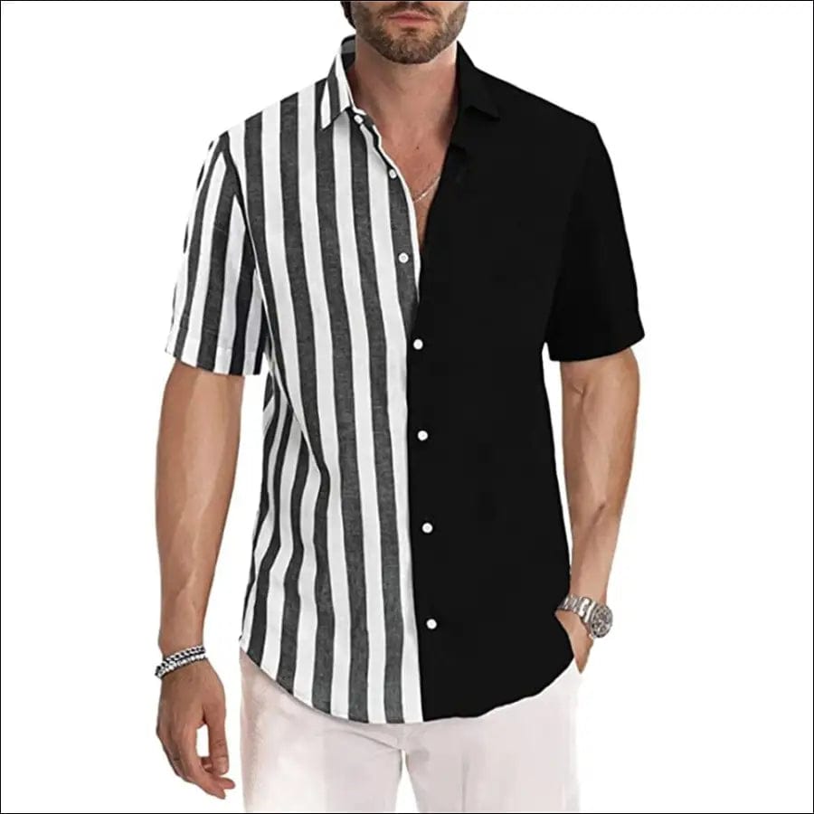 Men Shirt Patchwork Stripe Tops Fashion Casual Well Fitting