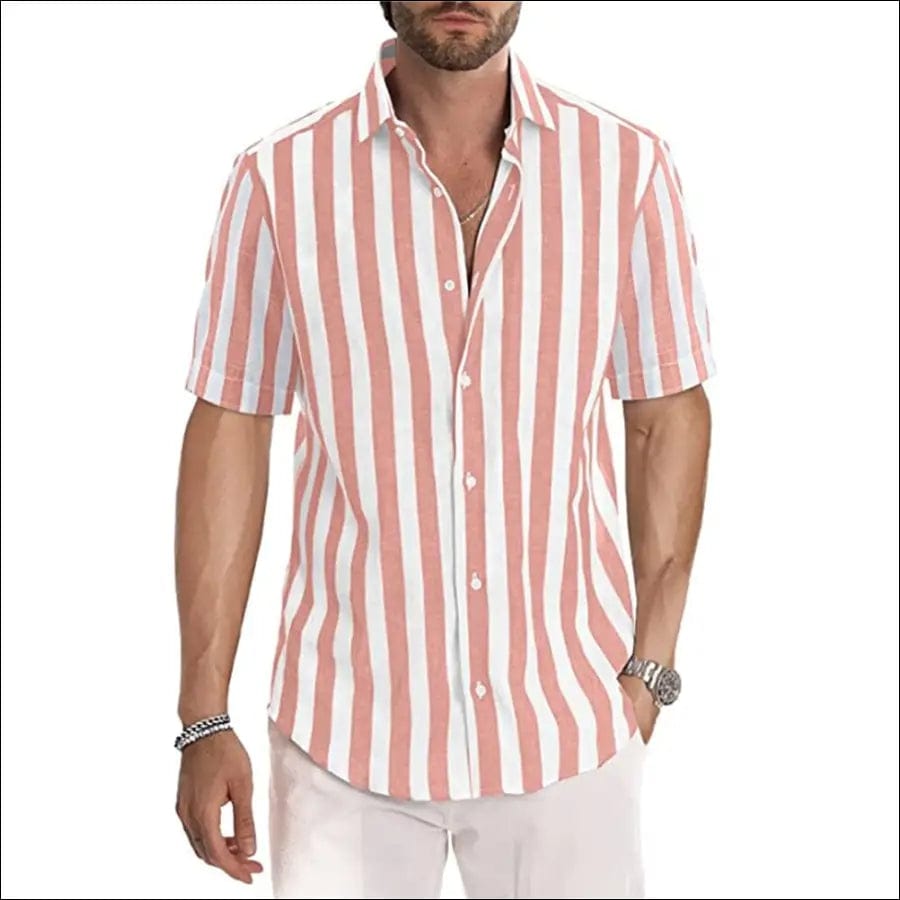 Men Shirt Patchwork Stripe Tops Fashion Casual Well Fitting