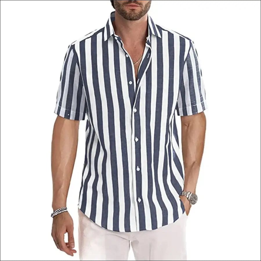 Men Shirt Patchwork Stripe Tops Fashion Casual Well Fitting