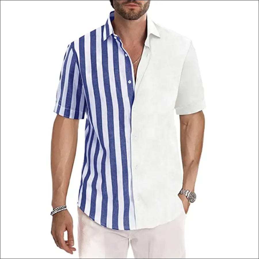 Men Shirt Patchwork Stripe Tops Fashion Casual Well Fitting